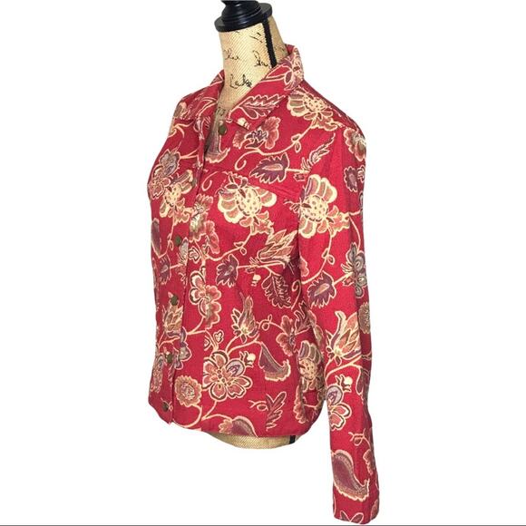 Stonebridge Size Small Floral Tapestry Trucker Style Jacket-Cinnamon Red - Picture 5 of 15